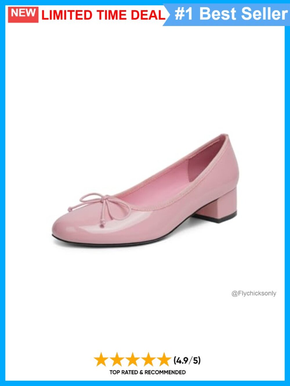 Round Toe Ballet Pumps Low Chunky Block Heel Patent Leather Flats